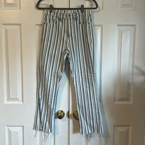 loft size 0, the kick crop, blue and white striped Jean